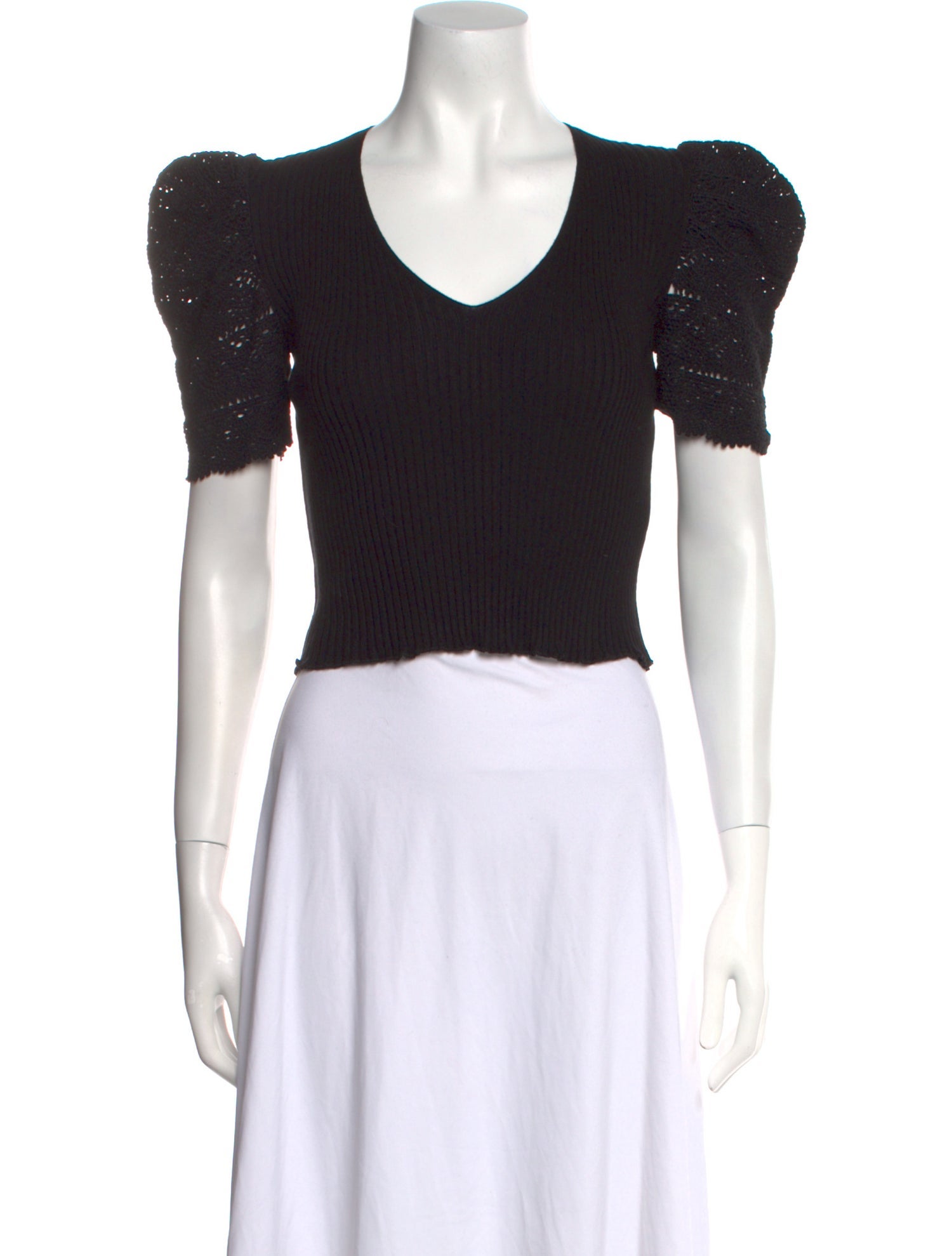 Maje V-Neck Short Sleeve Crop Top