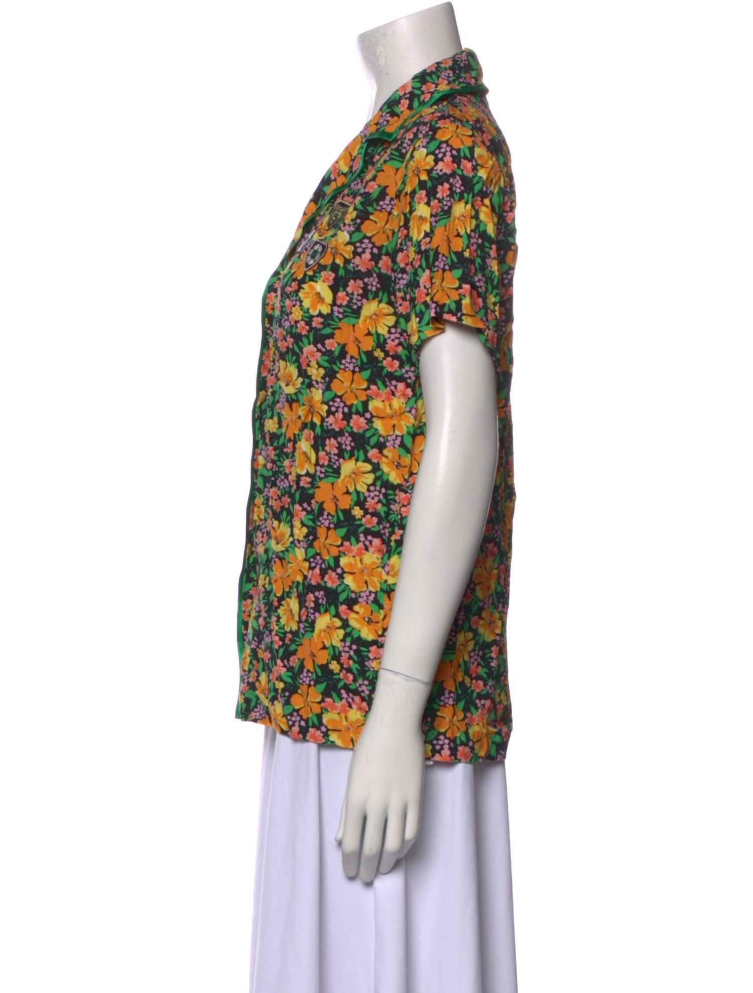 Maje Floral Print Short Sleeve Button-Up Top