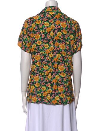 Maje Floral Print Short Sleeve Button-Up Top