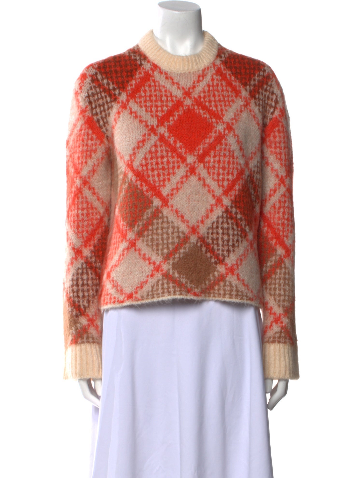 Maje Plaid Print Crew Neck Sweater