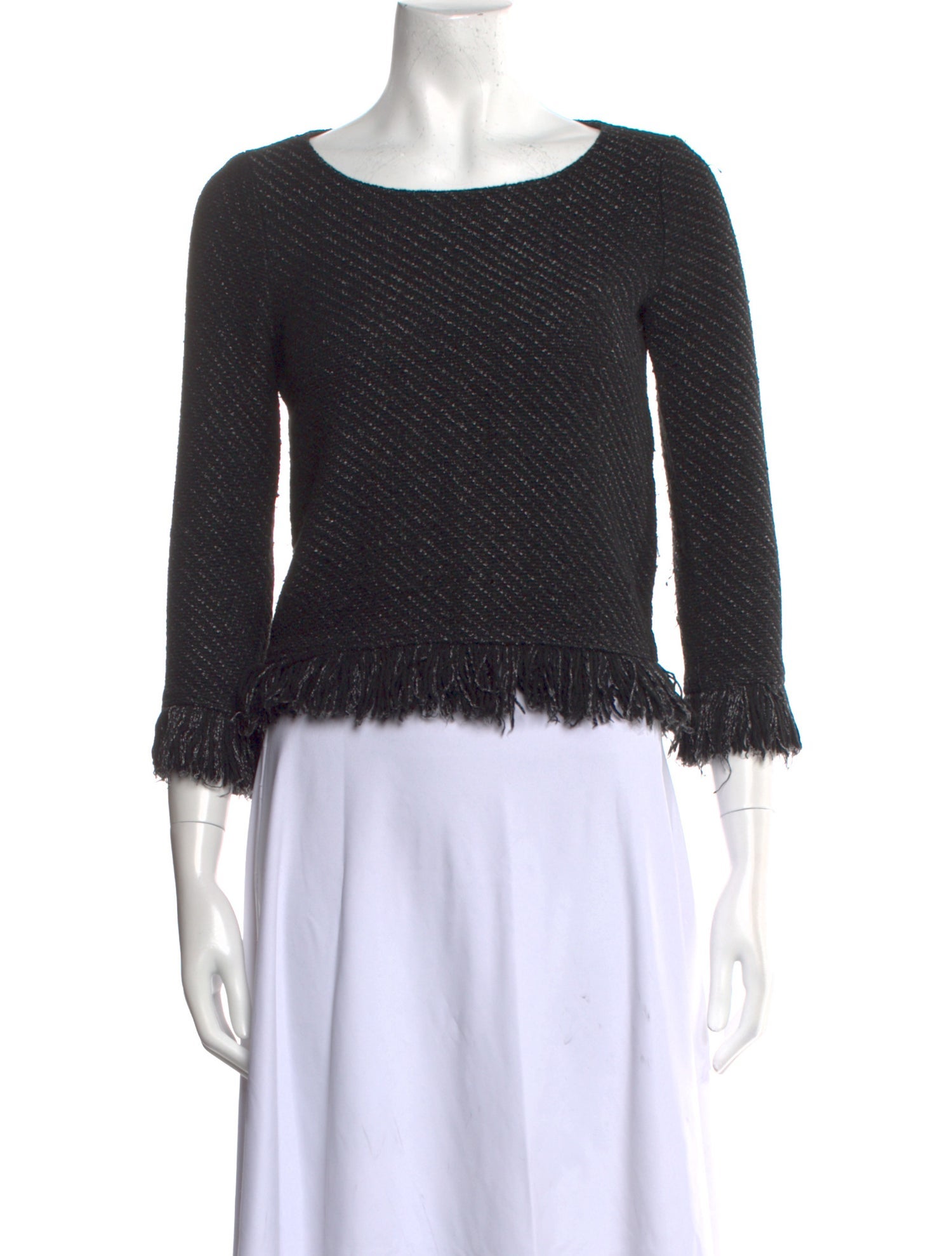 Maje Bateau Neckline Three-Quarter Sleeve Crop Top