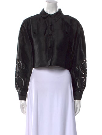 Maje Leather Long Sleeve Crop Top