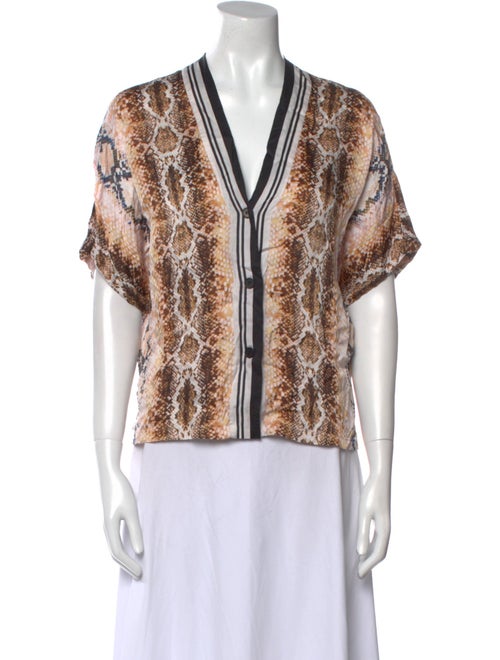 Maje Animal Print V-Neck Button-Up Top