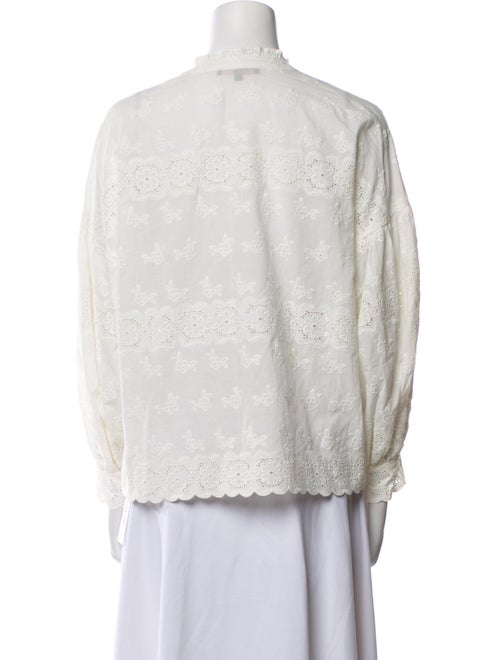 Maje Lace Pattern Mock Neck Button-Up Top