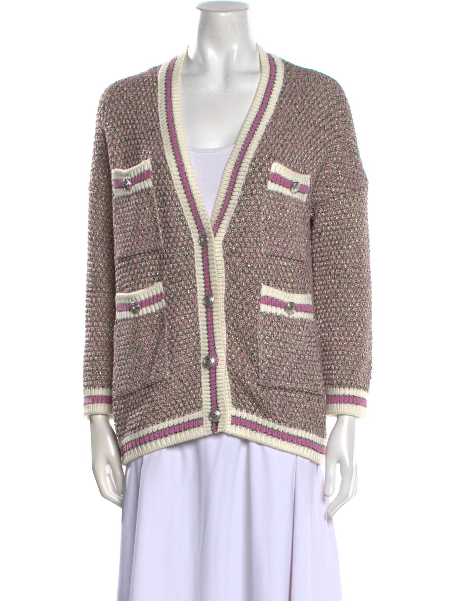 Maje Striped Plunge Neckline Sweater