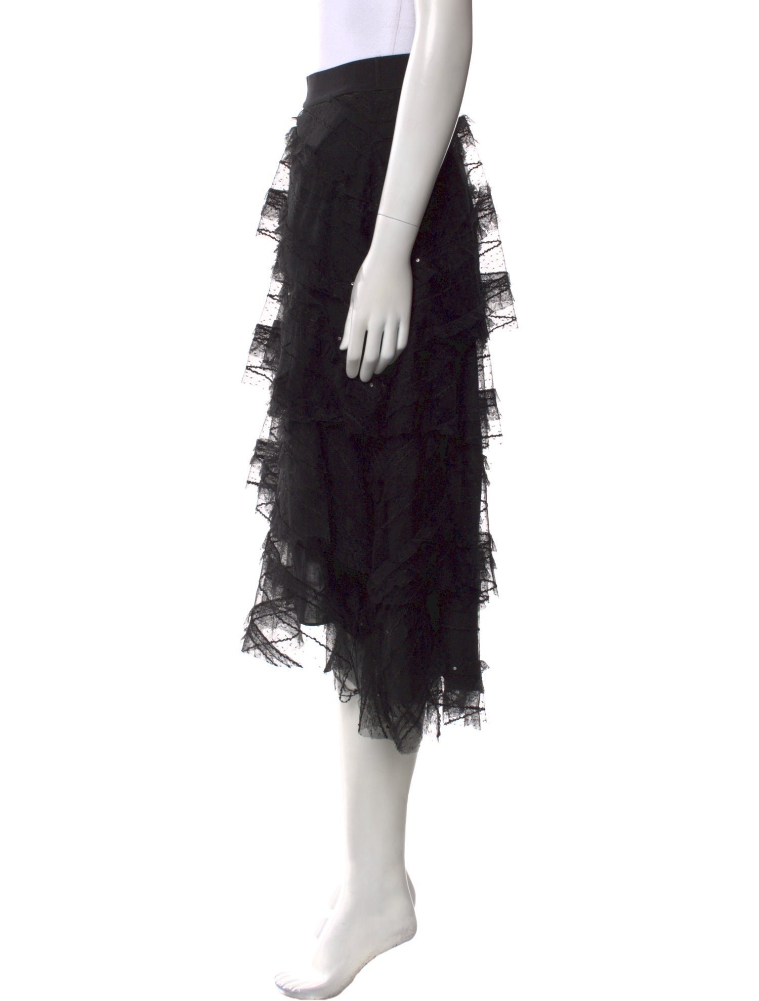 Maje Mesh Accents Midi Length Skirt