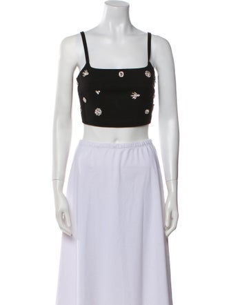 Maje Graphic Print Square Neckline Crop Top