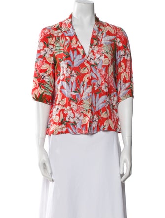 Maje Floral Print V-Neck Button-Up Top
