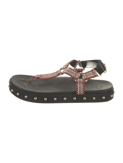 Maje Leather Printed T-Strap Sandals