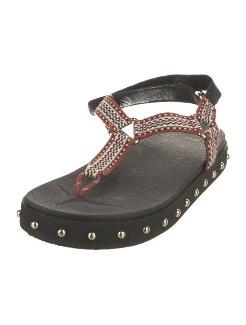 Maje Leather Printed T-Strap Sandals