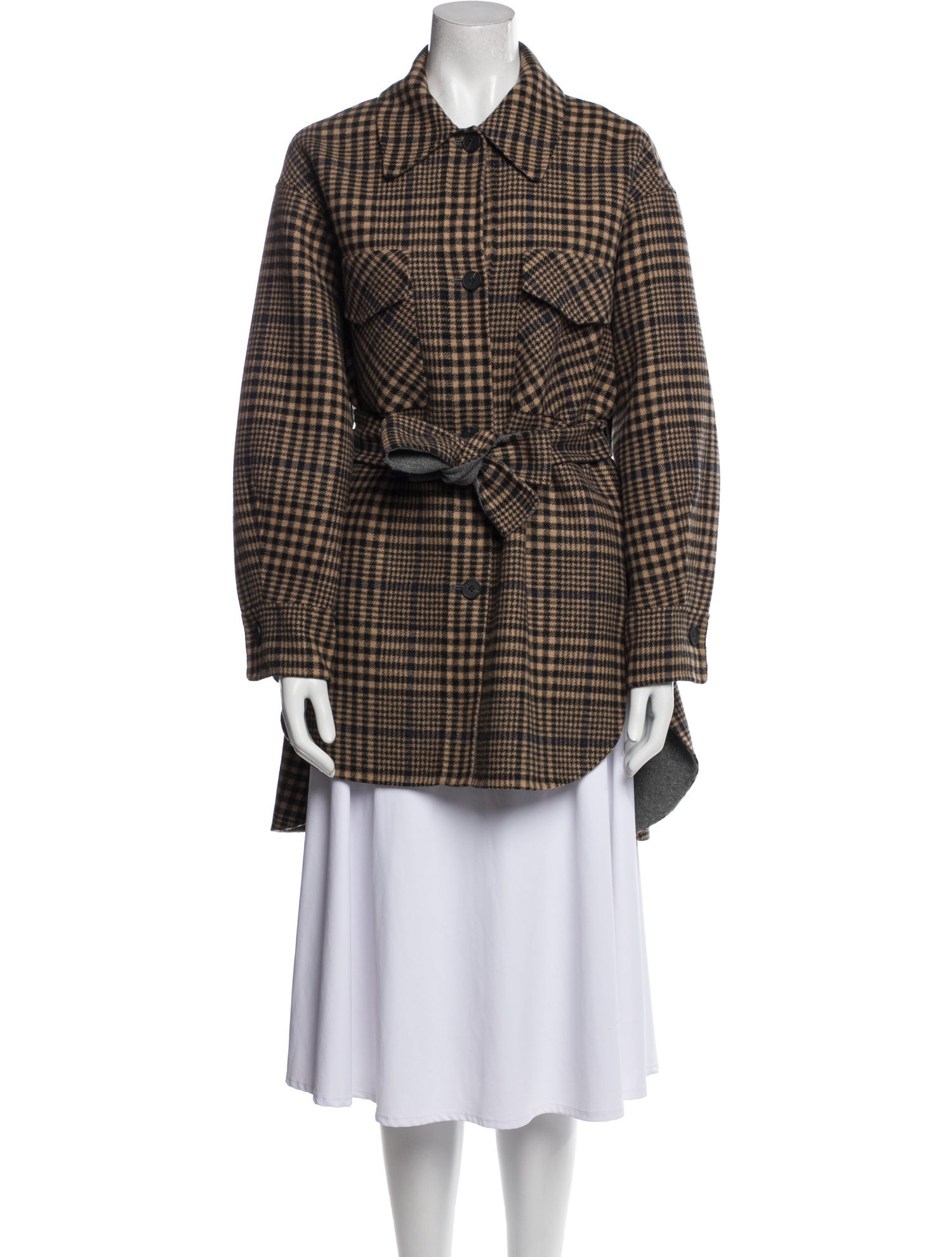 Maje Wool Plaid Print Coat