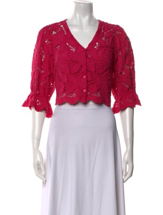 Maje Lace Pattern V-Neck Crop Top