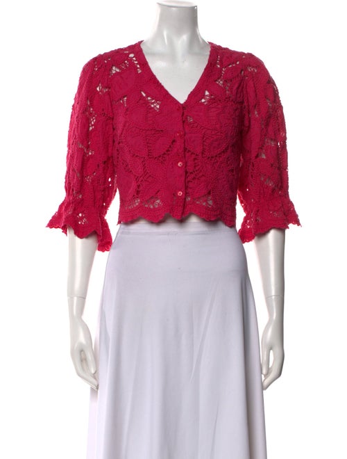 Maje Lace Pattern V-Neck Crop Top