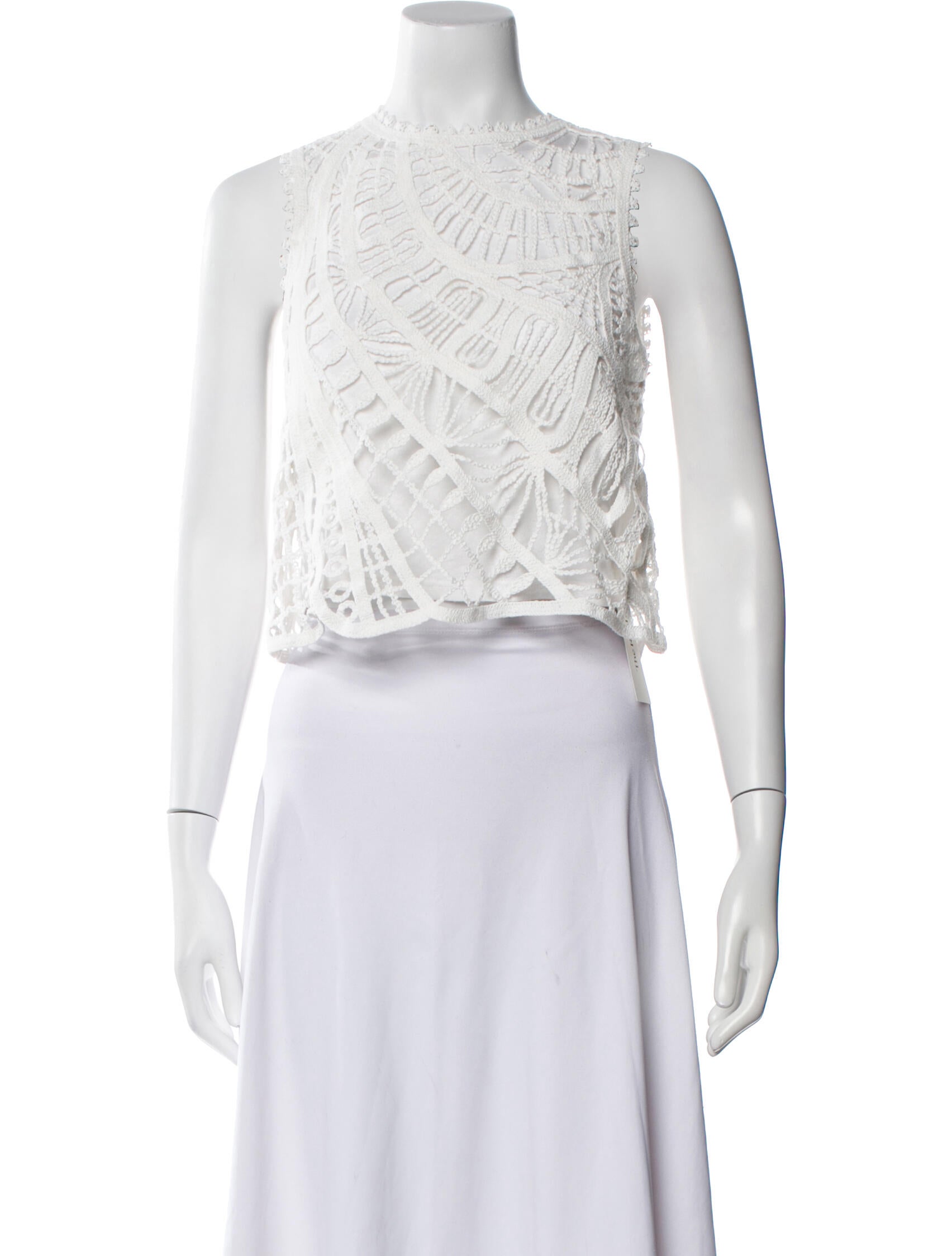 Maje Lace Pattern Crew Neck Crop Top