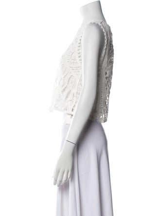 Maje Lace Pattern Crew Neck Crop Top