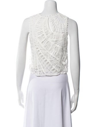 Maje Lace Pattern Crew Neck Crop Top