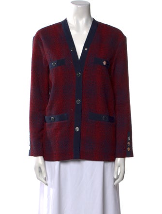 Maje Plaid Print V-Neck Sweater