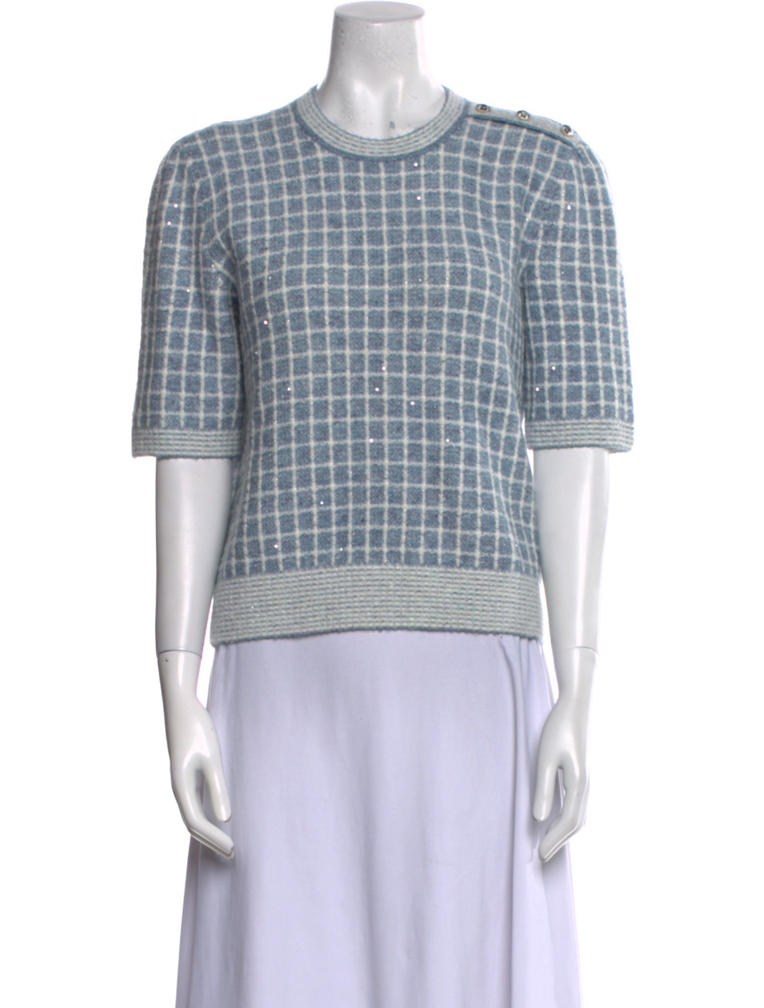 Maje Plaid Print Crew Neck Sweater