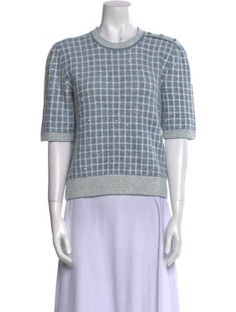 Maje Plaid Print Crew Neck Sweater