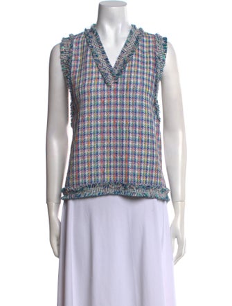 Maje Plaid Print V-Neck Sweater