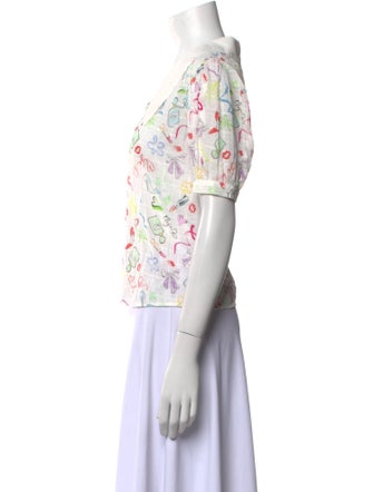 Maje Floral Print Short Sleeve Button-Up Top