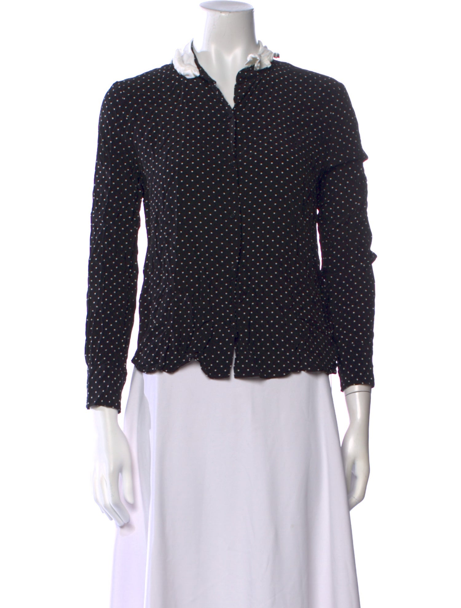 Maje Polka Dot Print Three-Quarter Sleeve Button-Up Top