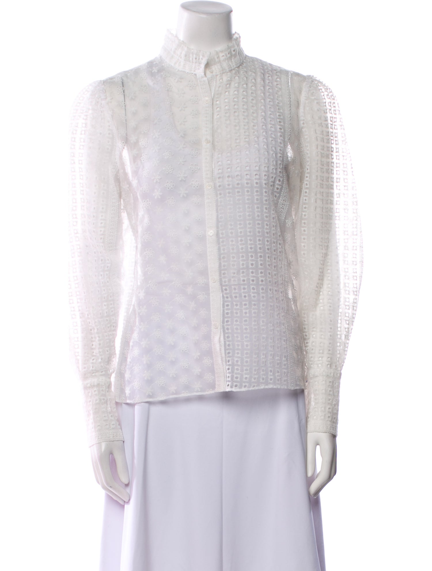 Maje Lace Pattern Mock Neck Blouse