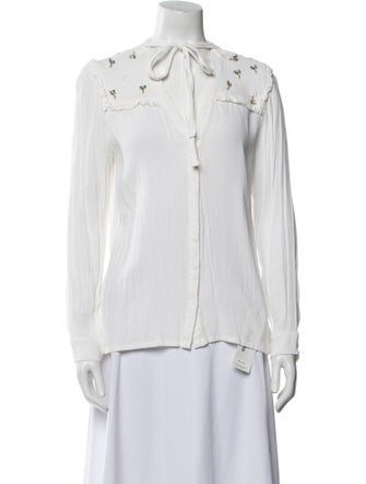 Maje Tie Neck Long Sleeve Button-Up Top