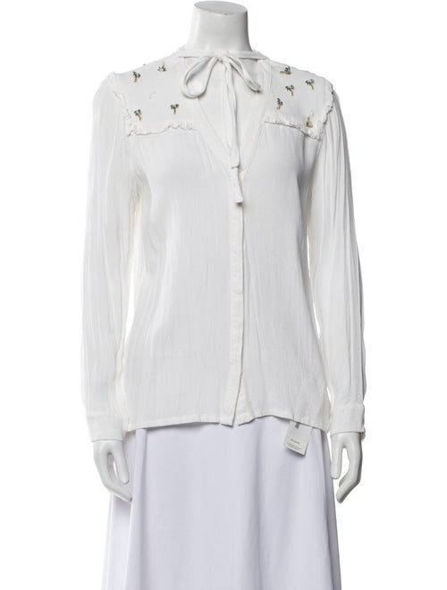 Maje Tie Neck Long Sleeve Button-Up Top