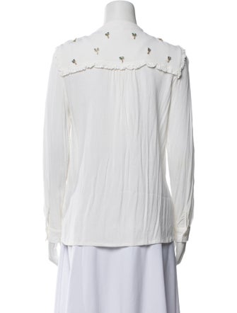 Maje Tie Neck Long Sleeve Button-Up Top