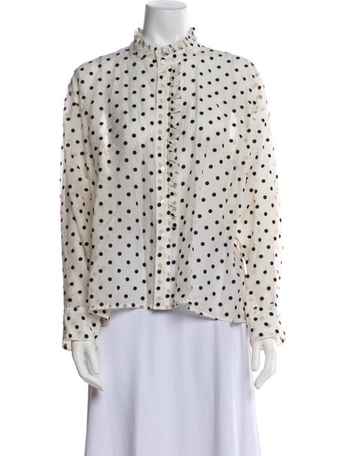 Maje Polka Dot Print Mock Neck Button-Up Top