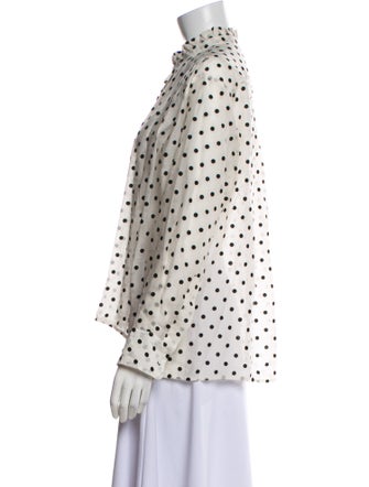 Maje Polka Dot Print Mock Neck Button-Up Top