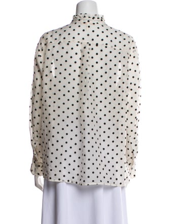 Maje Polka Dot Print Mock Neck Button-Up Top