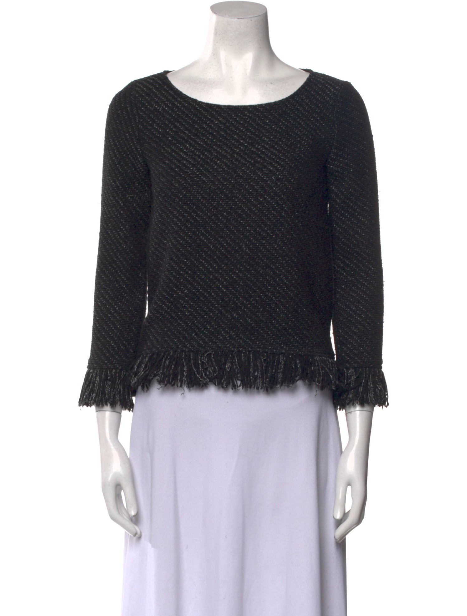 Maje Bateau Neckline Three-Quarter Sleeve Crop Top