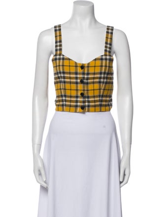 Maje Plaid Print Square Neckline Crop Top