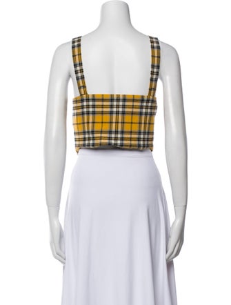 Maje Plaid Print Square Neckline Crop Top