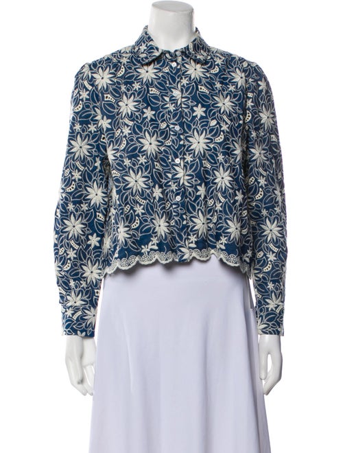 Maje Floral Print Long Sleeve Crop Top