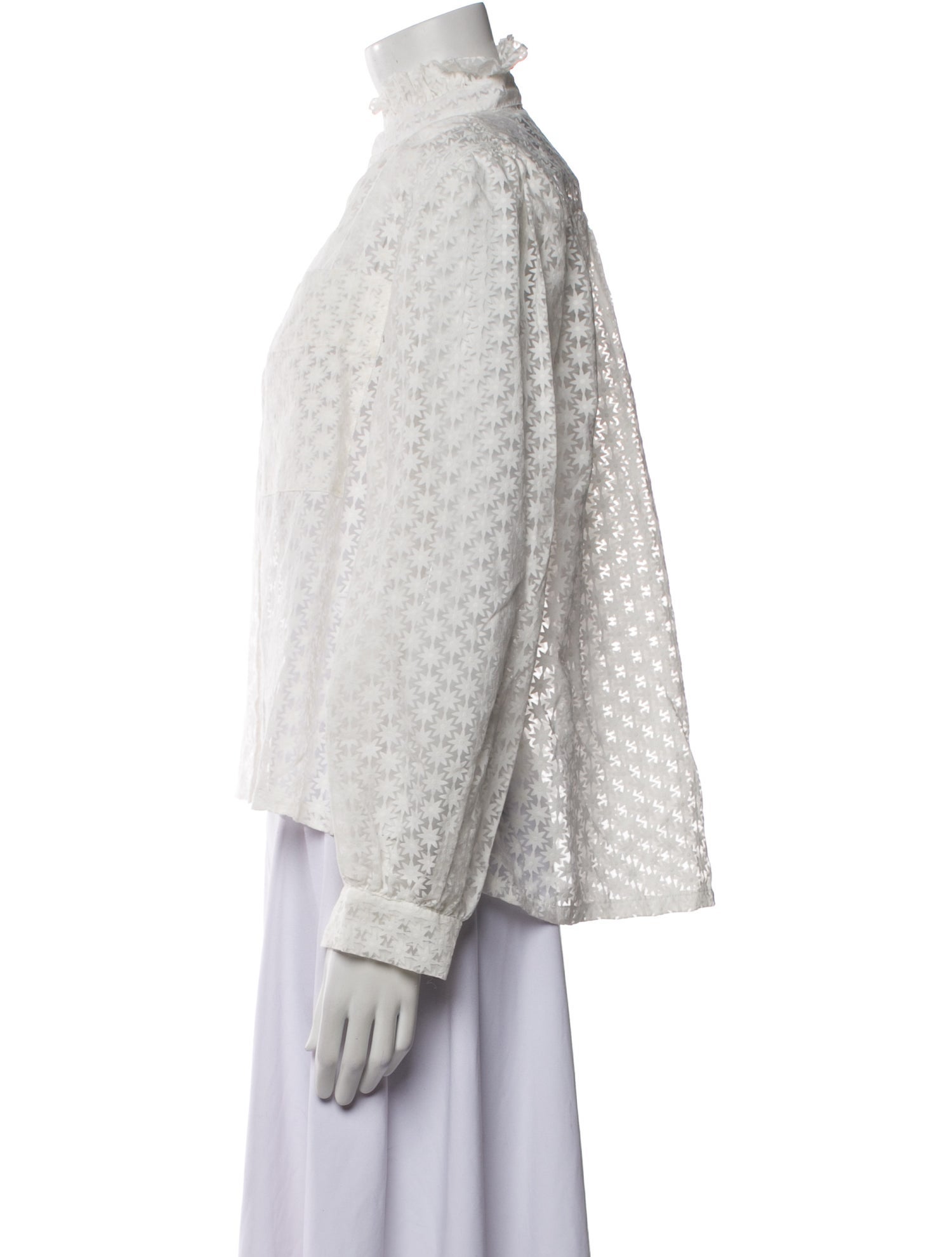 Maje Lace Pattern Mock Neck Blouse