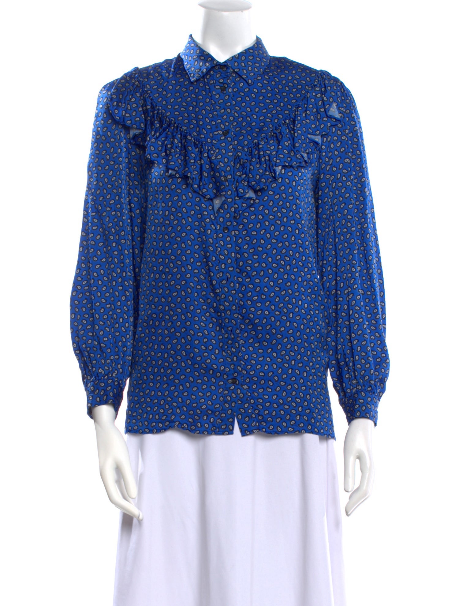 Maje Printed Long Sleeve Button-Up Top
