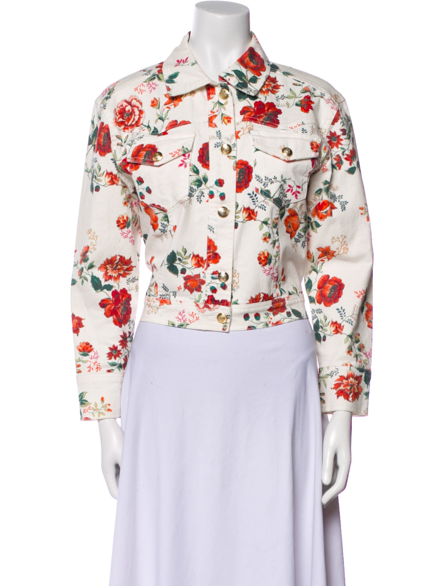 Maje Floral Print Denim Jacket