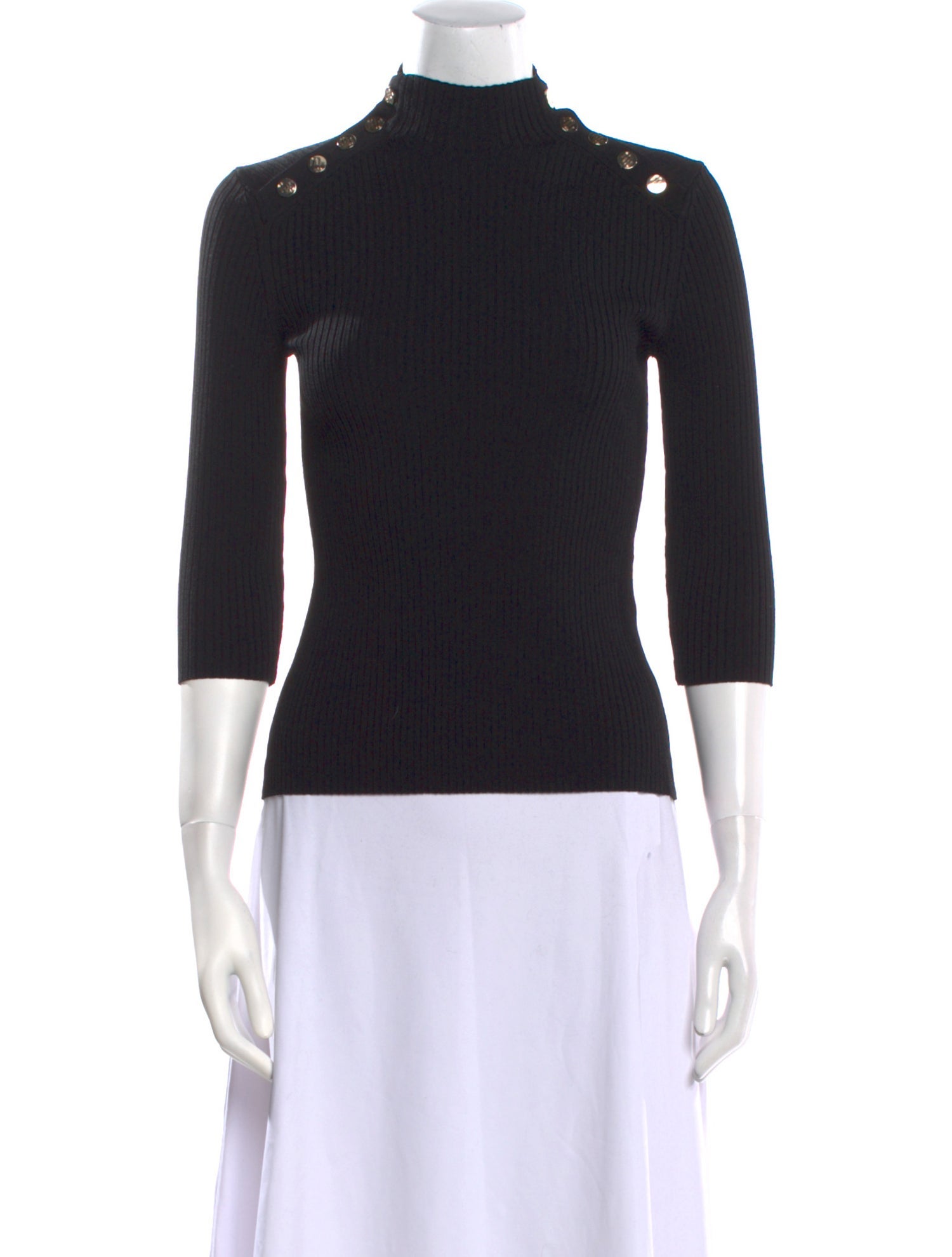 Maje Mock Neck Three-Quarter Sleeve Top