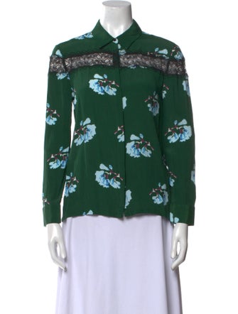 Maje Floral Print Three-Quarter Sleeve Button-Up Top