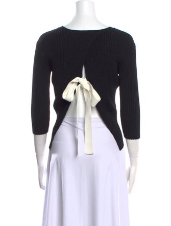 Maje Bateau Neckline Three-Quarter Sleeve Crop Top