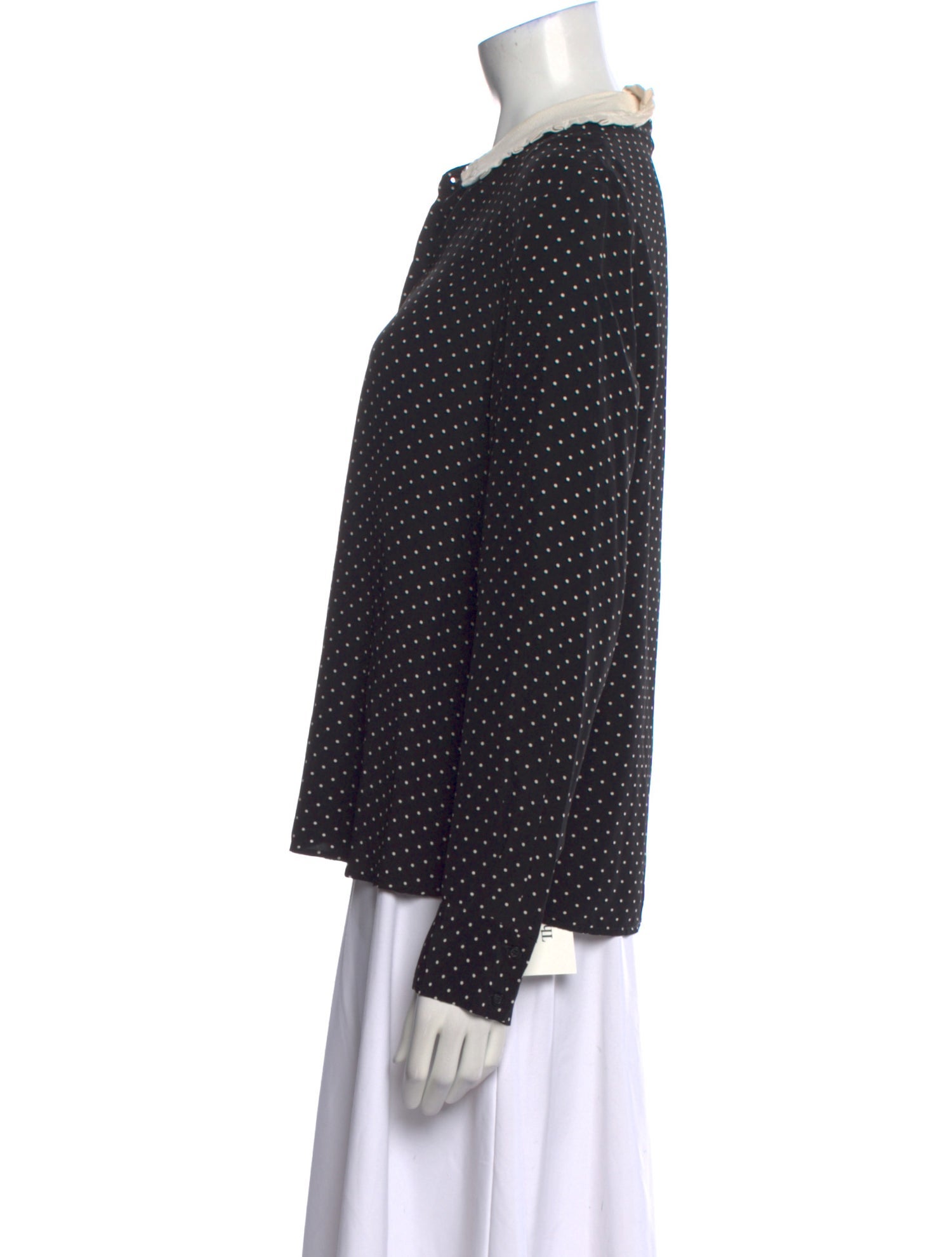 Maje Polka Dot Print Long Sleeve Button-Up Top