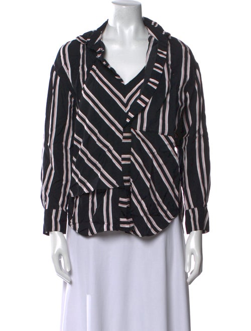 Maje Striped Three-Quarter Sleeve Button-Up Top