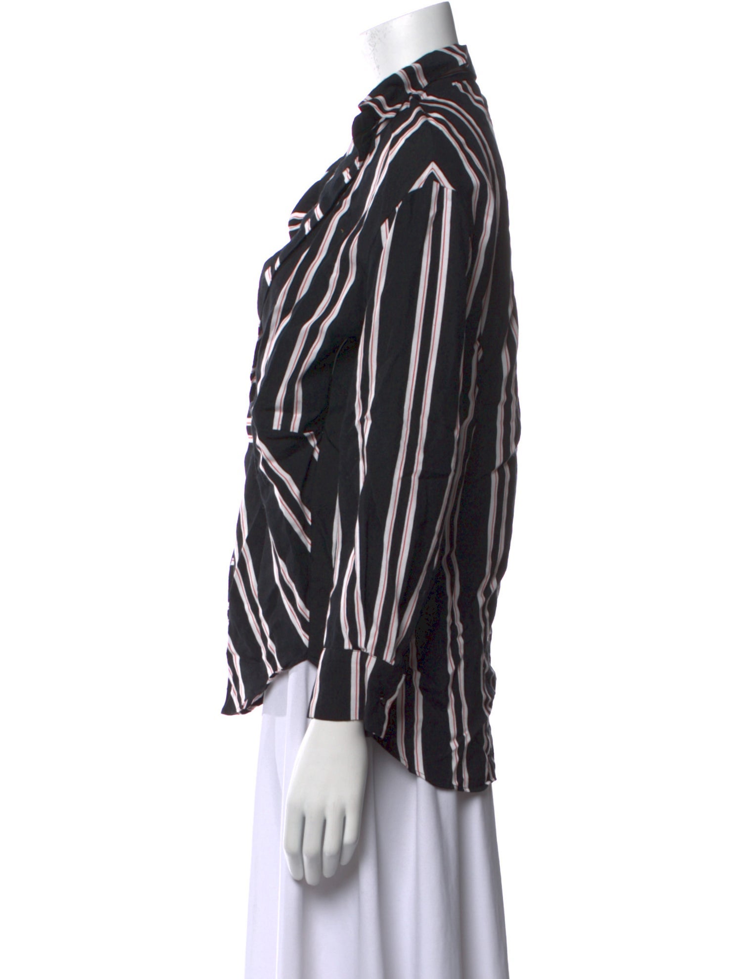 Maje Striped Three-Quarter Sleeve Button-Up Top