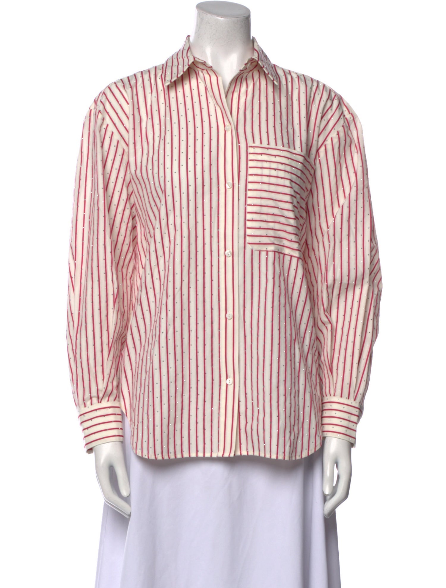 Maje Striped Long Sleeve Button-Up Top