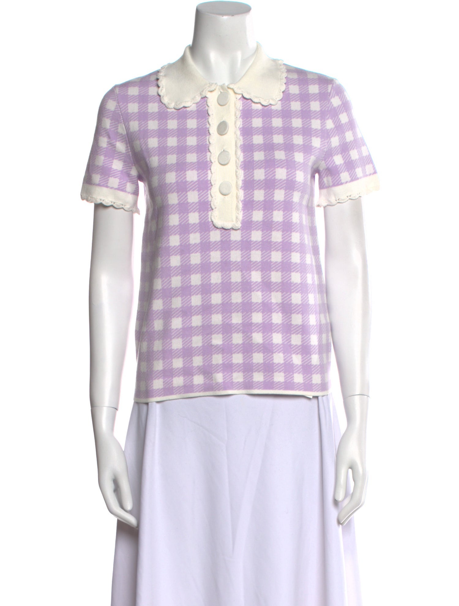 Maje Plaid Print Short Sleeve Polo w/ Tags