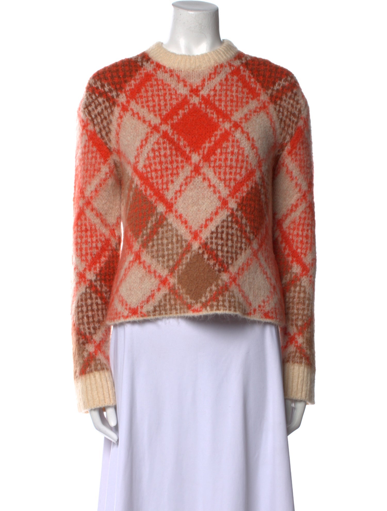 Maje Plaid Print Crew Neck Sweater