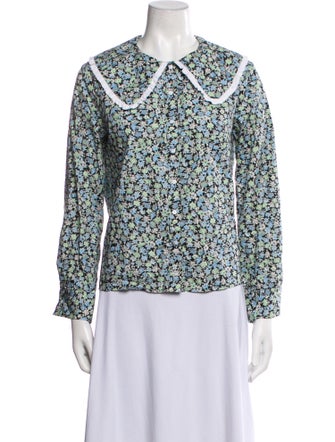Maje Floral Print Long Sleeve Button-Up Top